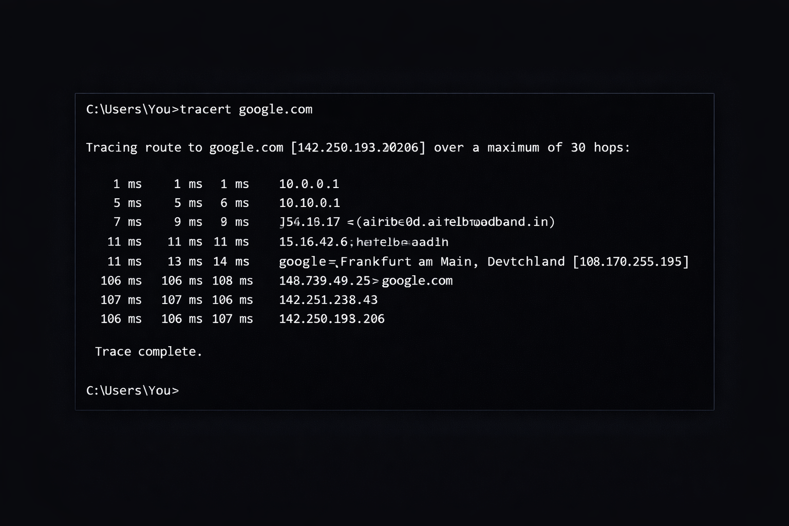 Traceroute Command Output